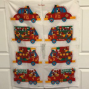 Fire Truck Printed Fabric Panel to Make 4 Pillows